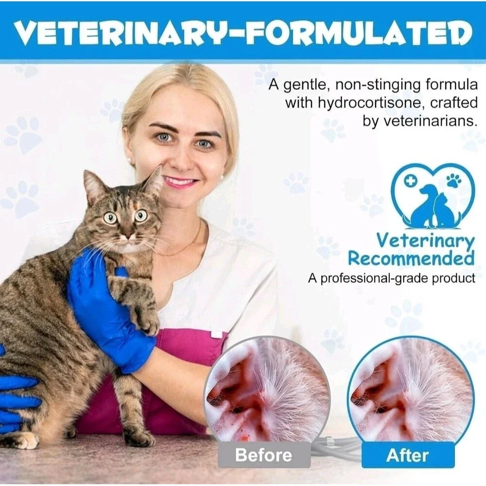 Ear Drops for Dogs and Cats Yeast Infection, Itchy Ear Relief Cleaning Solution
